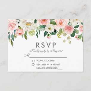 Watercolor Floral Pink Silver RSVP Wedding