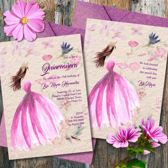 Watercolor Floral Pink Tones Quinceañera Invitation (Creator Uploaded)