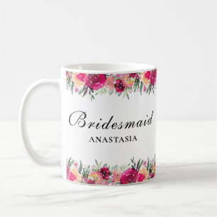 Watercolor Floral Pink Wedding Bridesmaid Coffee Mug