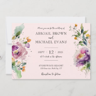 Watercolor Floral Pink Wedding Invitation