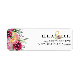Watercolor Floral Pink Wedding Return Address Label