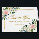 Watercolor Floral Pink White Gold Wedding Thanks<br><div class="desc">Watercolor Pink Blush White Floral and Gold Wedding Thank You</div>