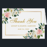 Watercolor Floral Pink White Gold Wedding Thanks<br><div class="desc">Watercolor Pink Blush White Floral and Gold Wedding Thank You</div>