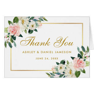Watercolor Floral Pink White Gold Wedding Thanks