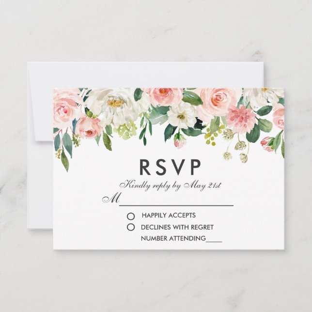 Watercolor Floral Pink White RSVP Wedding (Front)