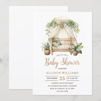 Watercolor Floral Plant Gender Neutral Baby Shower Invitation
