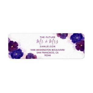Watercolor Floral Plum Purple Mr & Mrs Wedding Return Address Label