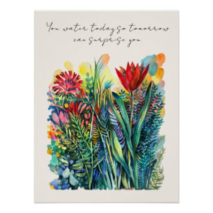 Watercolor floral poster with quote
