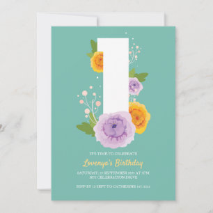 Watercolor Floral Pretty Kids 1st Birthday Party Save The Date