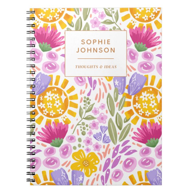 Watercolor Floral Pretty Personalised Colourful Notebook (Front)
