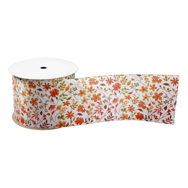 Watercolor Floral Print  Satin Ribbon (Spool)
