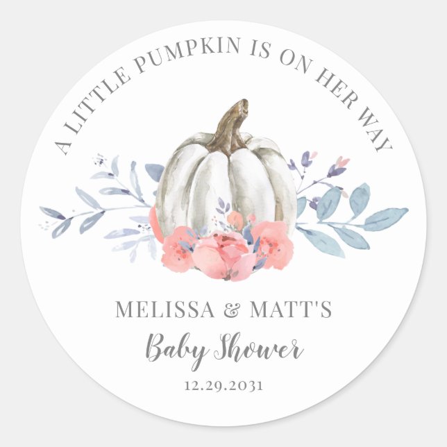 Watercolor Floral Pumpkin Baby Shower  Classic Round Sticker (Front)