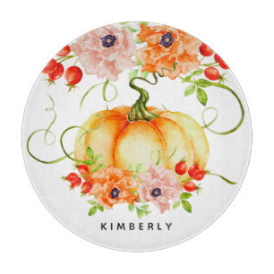Watercolor Floral Pumpkin Cutting Board