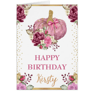 Watercolor Floral Pumpkin Fall Birthday Card