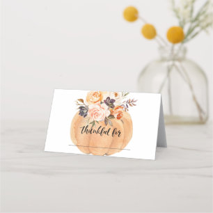 Watercolor Floral Pumpkin Fall Thanksgiving Place Card