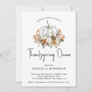 Watercolor Floral Pumpkin Thanksgiving Dinner Invitation
