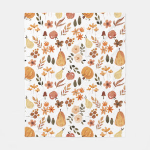Watercolor Floral Pumpkins and Leaves  Fleece Blanket