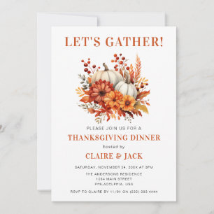 Watercolor Floral Pumpkins Thanksgiving Dinner Invitation
