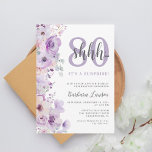 Watercolor Floral Purple 80th Birthday  Invitation<br><div class="desc">Celebrate a milestone with elegance using this stunning purple floral birthday party invitation, perfect for an unforgettable 80th surprise party. Adorned with vibrant blooms, it captures the essence of joy and festivity, while the bold text "It's a Surprise" adds an element of excitement. Invite your loved ones to join in...</div>