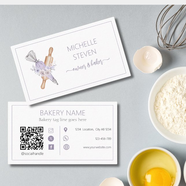 Watercolor Floral Purple Bakery  Business Card (Creator Uploaded)