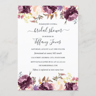 Watercolor Floral Purple Bloom Bridal Shower Invitation