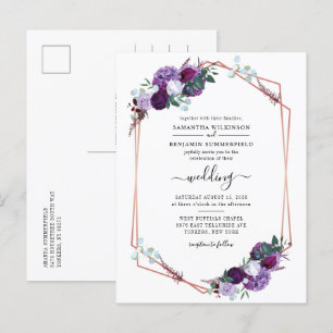 Watercolor Floral Purple Bloom Wedding Invitation Postcard