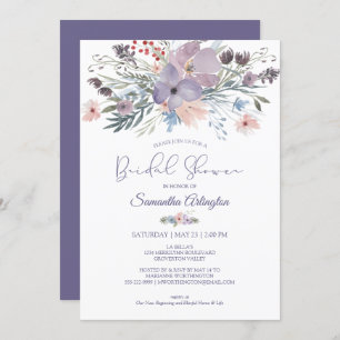 Watercolor Floral Purple Blush Bridal Shower Invitation