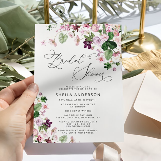 Watercolor Floral Purple Bridal Shower Invitation (Creator Uploaded)