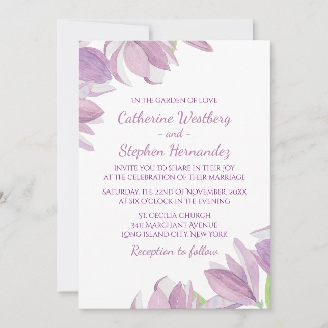 Watercolor Floral Purple Lavender Flower Wedding Invitation (Front)