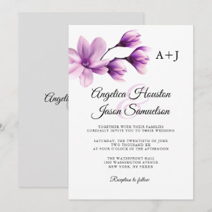 Watercolor Floral Purple Lavender Grey Wedding Invitation