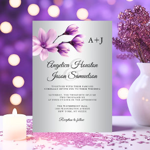 Watercolor Floral Purple Lavender Grey Wedding Invitation