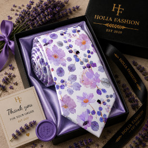 Watercolor Floral Purple Lavender Neck Tie