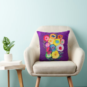 Watercolor floral purple lolly flowers cushion