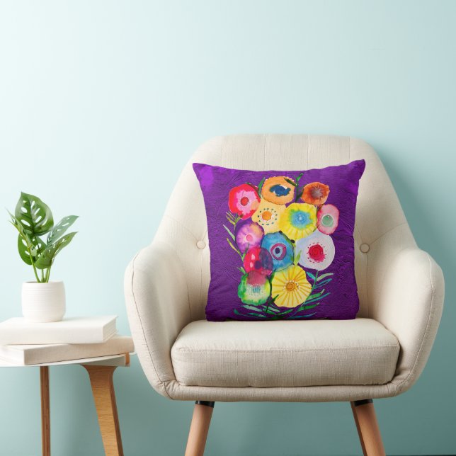 Watercolor floral purple lolly flowers cushion (Chair)