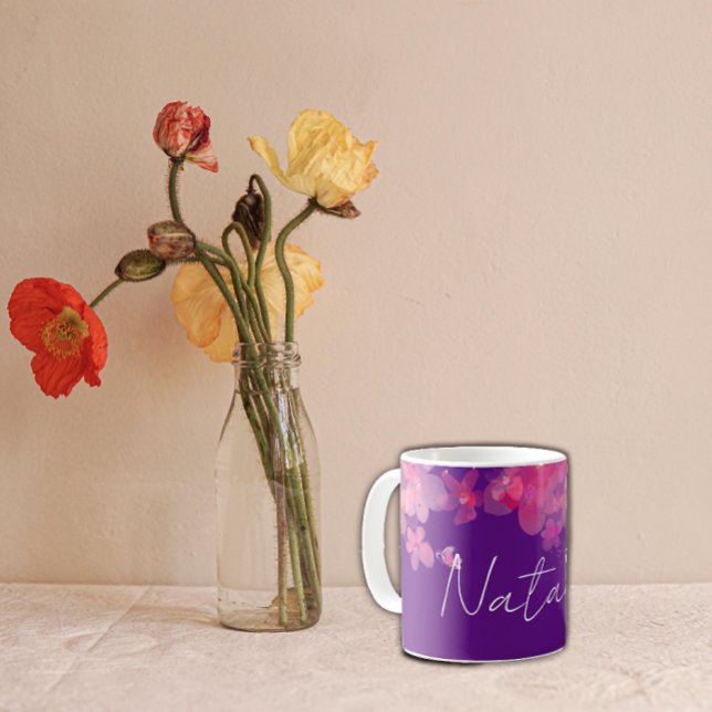 Watercolor floral purple name  coffee mug (Creator Uploaded)