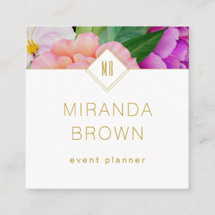 Watercolor Floral Purple Pink Roses Modern Square Business Card