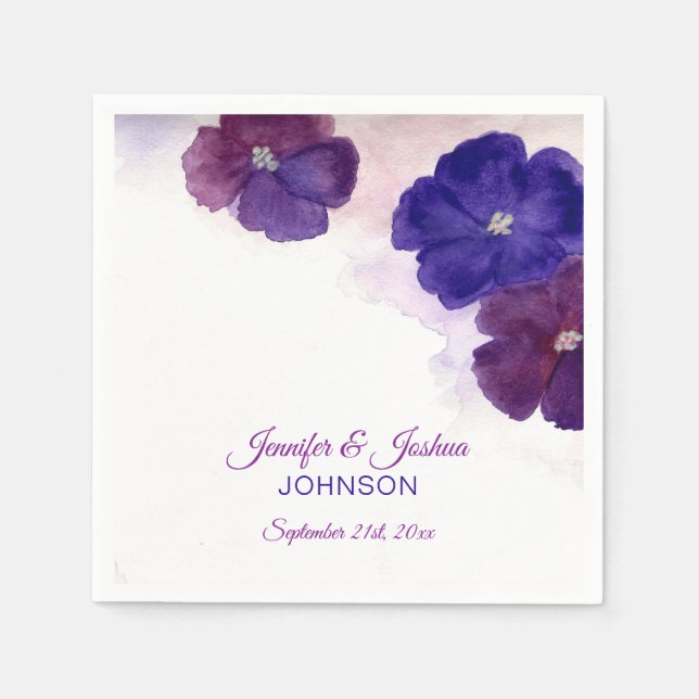 Watercolor Floral Purple Plum Violet Wedding Napkin (Front)