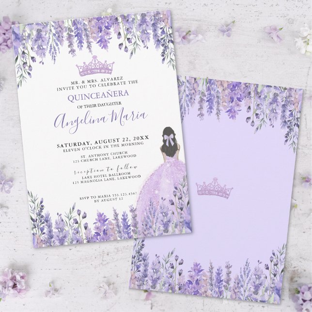 Watercolor Floral Purple Quinceanera Invitation (Watercolor Floral Purple Quinceanera Invitation)