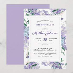 Watercolor Floral Purple Wisteria 50th Birthday Invitation