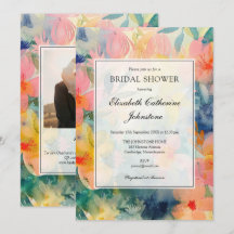 Watercolor Floral QR Code Photo Bridal Shower