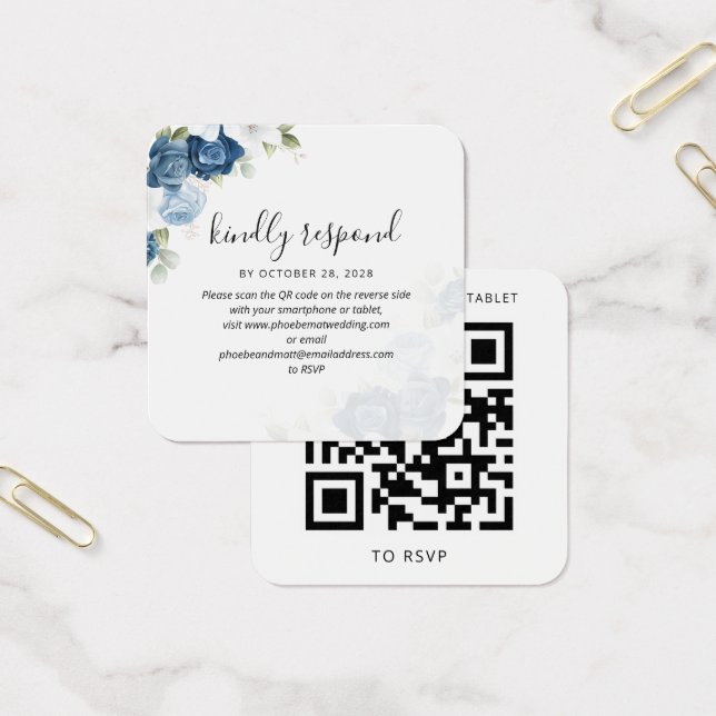 Watercolor Floral QR Code Wedding RSVP Card (Office)