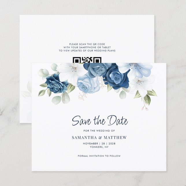 Watercolor Floral QR Code Wedding Save the Date (Front/Back)