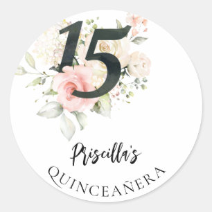 Watercolor Floral Quinceanera 15th Birthday Classic Round Sticker