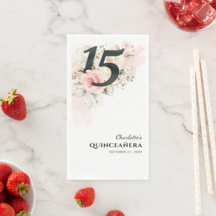 Watercolor Floral Quinceanera 15th Birthday Party Napkin