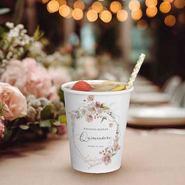 Watercolor Floral Quinceanera Paper Cups (Creator Uploaded)