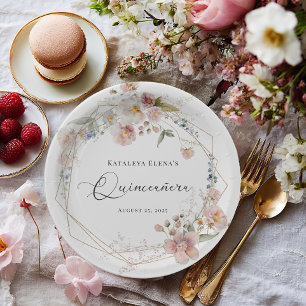 Watercolor Floral Quinceanera Paper Plate