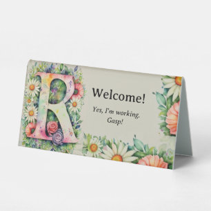 Watercolor Floral R Funny Office Desk Message