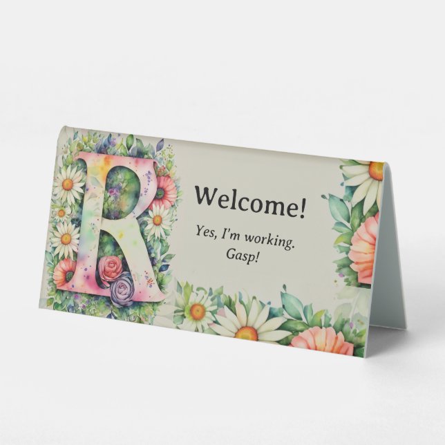 Watercolor Floral R Funny Office Desk Message (Front)