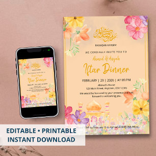 Watercolor Floral Ramadan Kareem Iftar Dinner Invitation