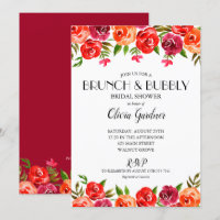 Watercolor Floral Red Orange Brunch Bubbly Invites